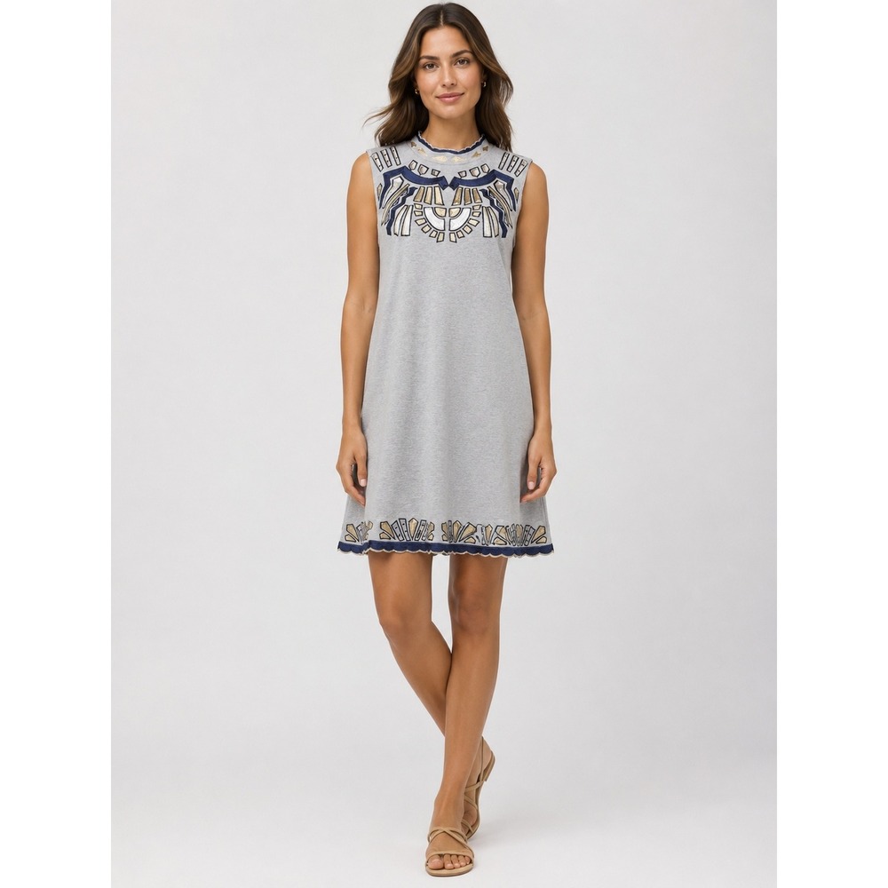 Sea New York Embroidered Dress Women Large Gray Cut Out Art Deco Luxury Artsy